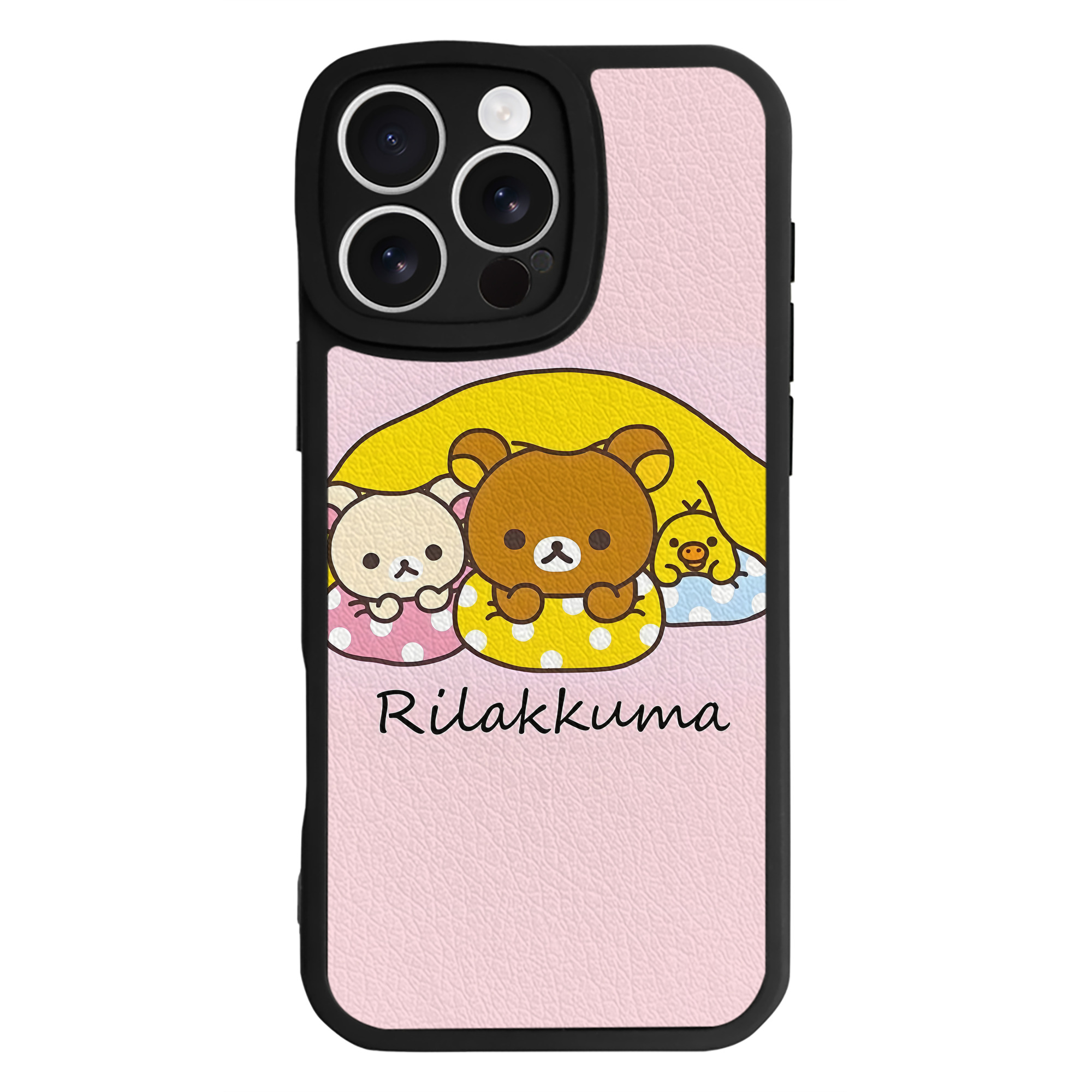 （画像用） リラックマ リラックマ キイロイトリ Rilakkuma Korilakkuma Kiiroitori 【iPhone 16シリーズ対応】シリコンスマホケース（レザー調） 材質：シリコン
